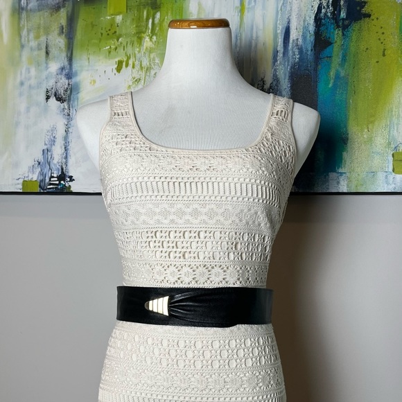 Black Leather Belt with Gold Accent - Picture 5 of 7